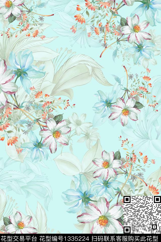 水彩肌理花卉数码印花华亿平台下载（图片编号: 1335224） - 瓦栏（Walan）