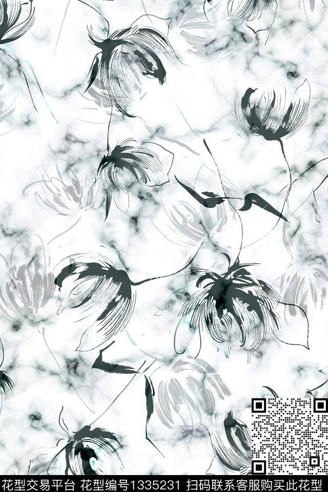 大牌风休闲手绘花卉数码印花华亿平台下载（图片编号: 1335231） - 瓦栏（Walan）