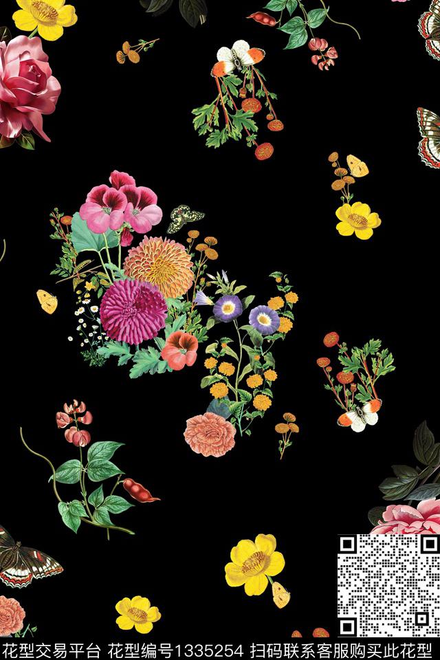 花卉满版散花大牌风数码印花华亿平台下载（图片编号: 1335254） - 瓦栏（Walan）