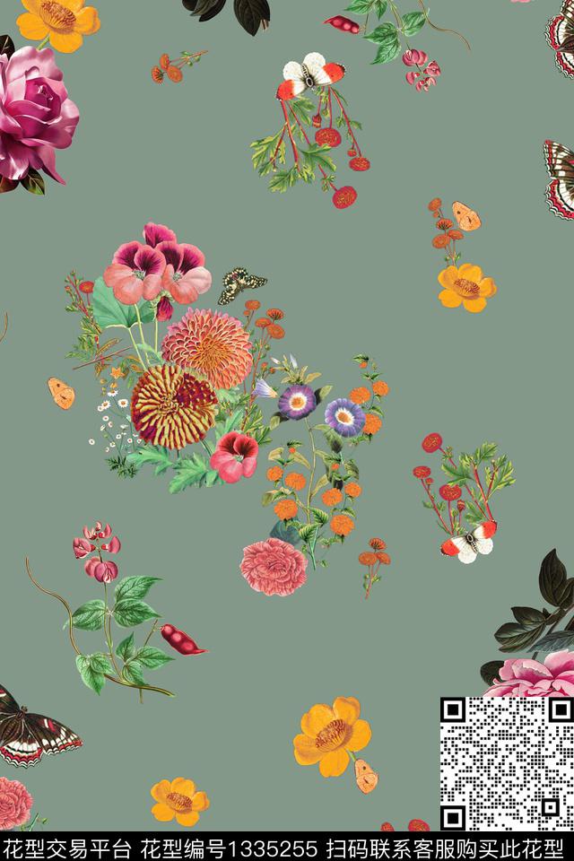 花卉满版散花大牌风数码印花华亿平台下载（图片编号: 1335255） - 瓦栏（Walan）