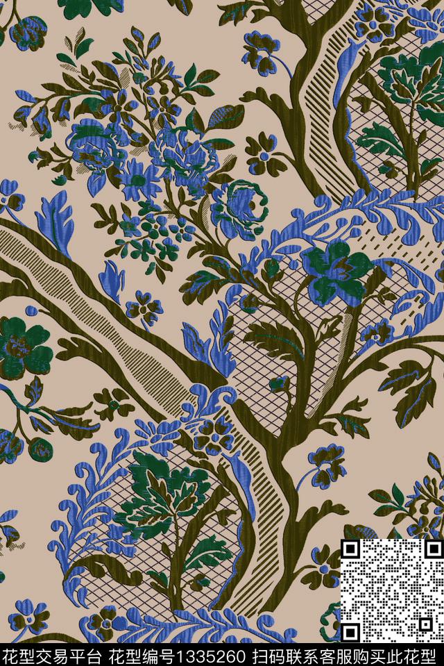 绿植树叶肌理复古传统印花华亿平台下载（图片编号: 1335260） - 瓦栏（Walan）