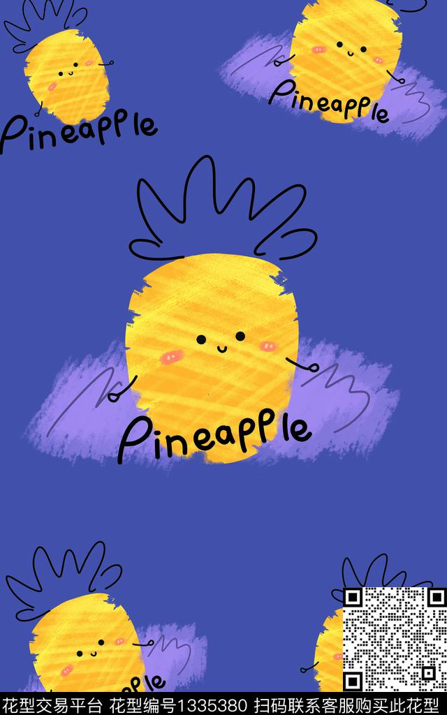 字母菠萝卡通传统印花华亿平台下载（图片编号: 1335380） - 瓦栏（Walan）