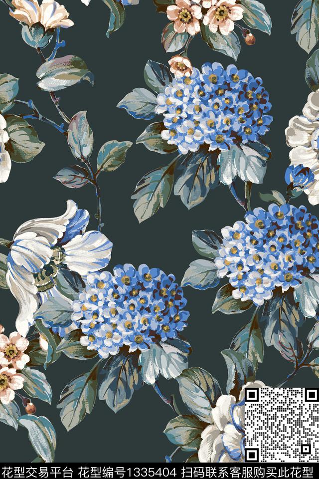 水彩复古花卉数码印花华亿平台下载（图片编号: 1335404） - 瓦栏（Walan）