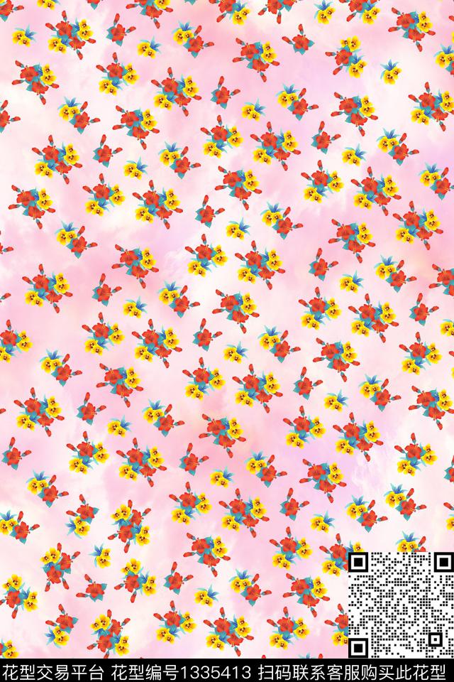 花卉大牌风手绘数码印花华亿平台下载（图片编号: 1335413） - 瓦栏（Walan）