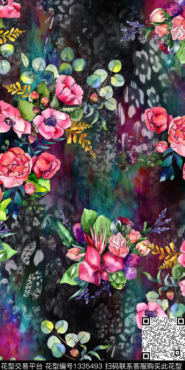 绿植树叶花卉小碎花数码印花华亿平台下载（图片编号: 1335493） - 瓦栏（Walan）