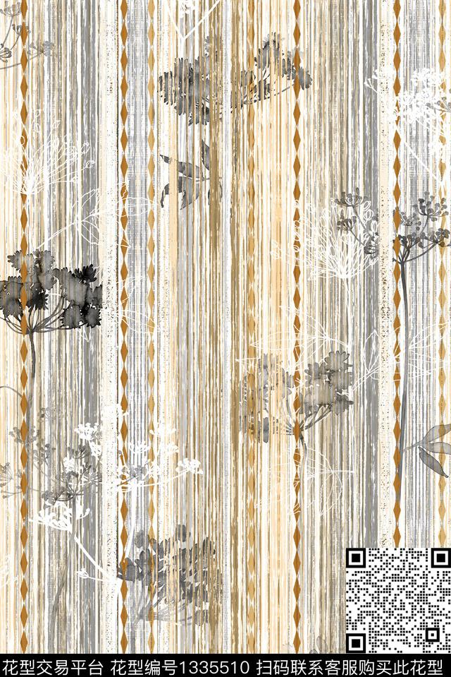 花卉大牌风休闲数码印花华亿平台下载（图片编号: 1335510） - 瓦栏（Walan）
