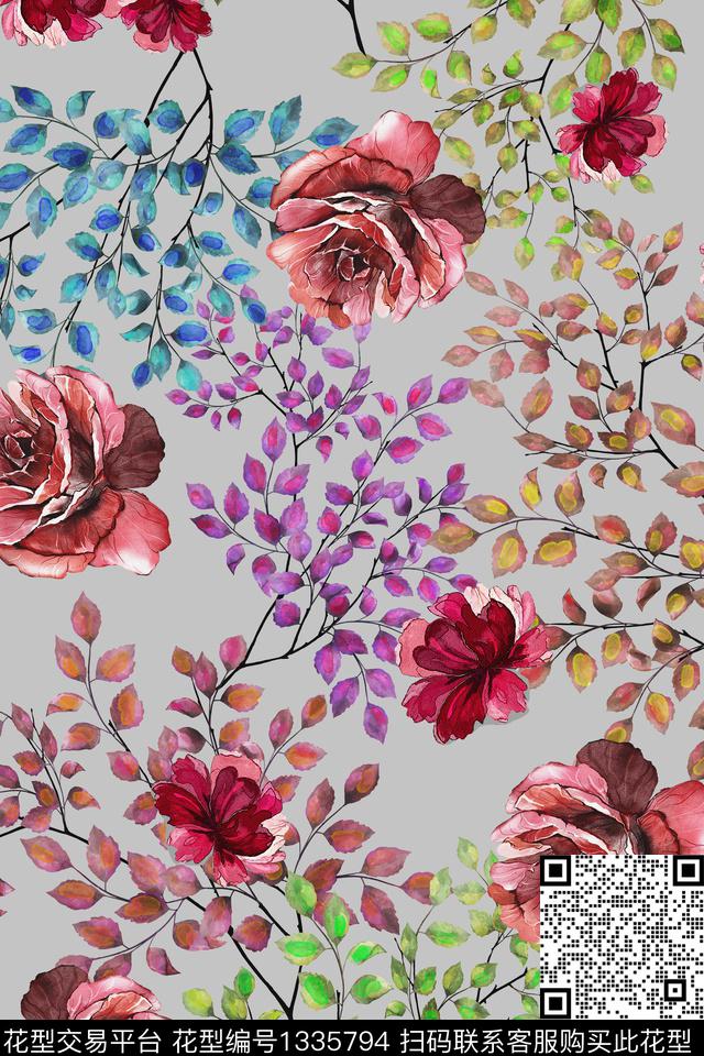 简约连衣裙花卉数码印花华亿平台下载（图片编号: 1335794） - 瓦栏（Walan）