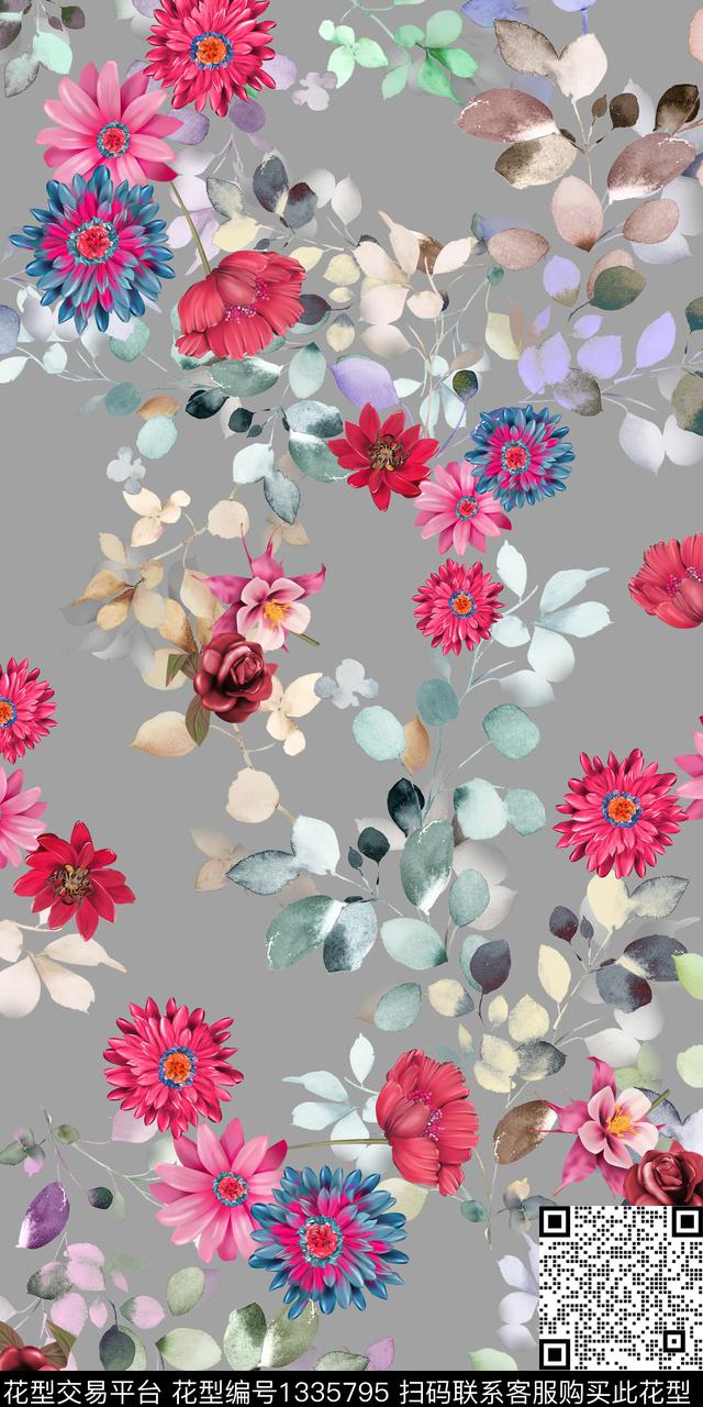 简约连衣裙花卉数码印花华亿平台下载（图片编号: 1335795） - 瓦栏（Walan）