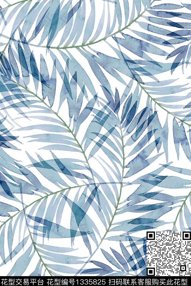 小清新休闲绿植树叶数码印花华亿平台下载（图片编号: 1335825） - 瓦栏（Walan）