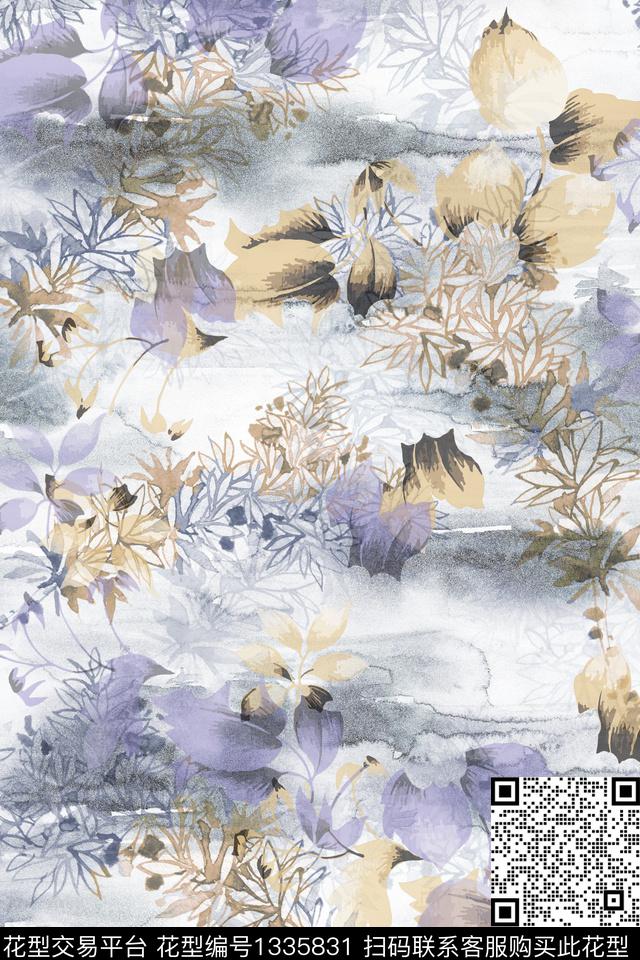 肌理花卉香云纱数码印花华亿平台下载（图片编号: 1335831） - 瓦栏（Walan）