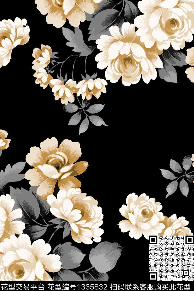 水彩花卉香云纱传统印花华亿平台下载（图片编号: 1335832） - 瓦栏（Walan）