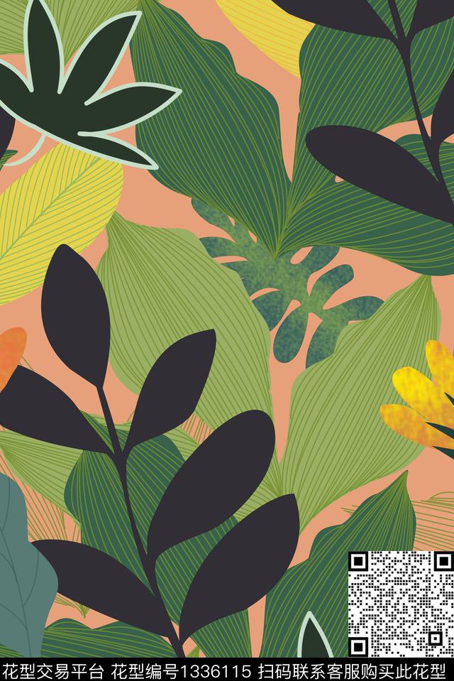 简约绿植树叶大牌风传统印花华亿平台下载（图片编号: 1336115） - 瓦栏（Walan）