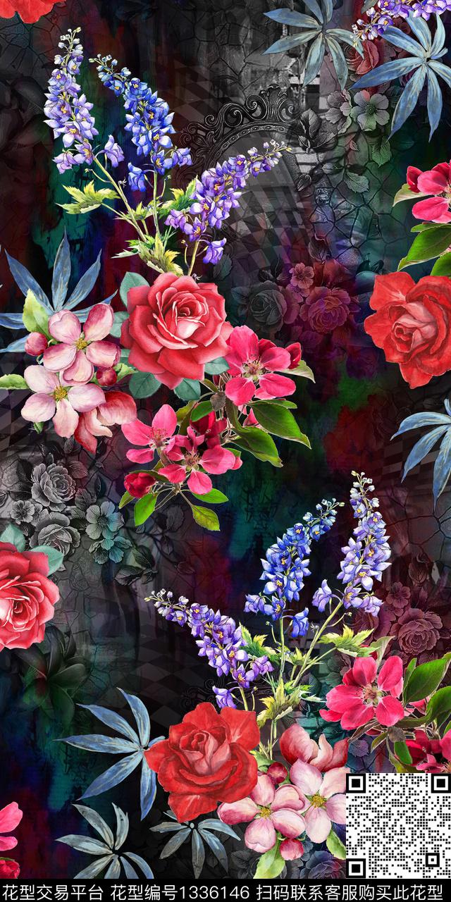 绿植树叶花卉小碎花数码印花华亿平台下载（图片编号: 1336146） - 瓦栏（Walan）