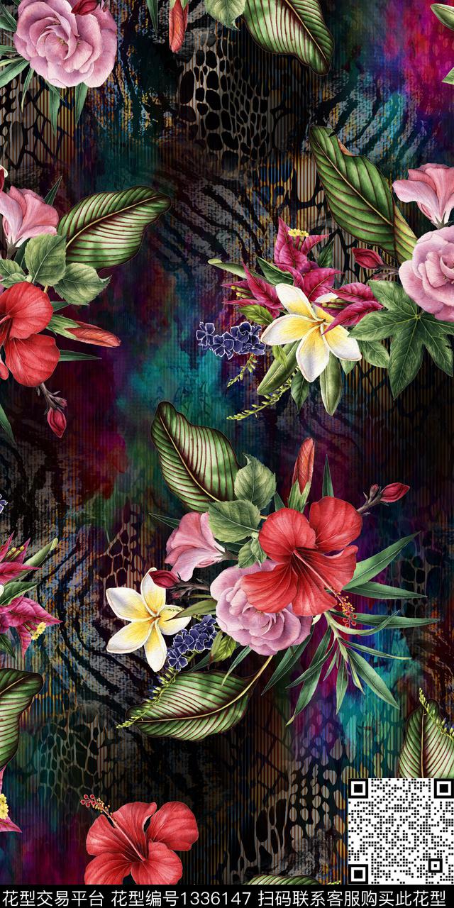 绿植树叶动物纹花卉数码印花华亿平台下载（图片编号: 1336147） - 瓦栏（Walan）