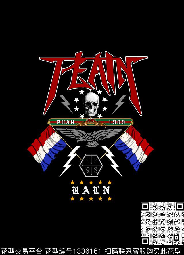 大牌字母组合闪电骷髅头老鹰几何五角星数码印花华亿平台下载（图片编号: 1336161） - 瓦栏（Walan）