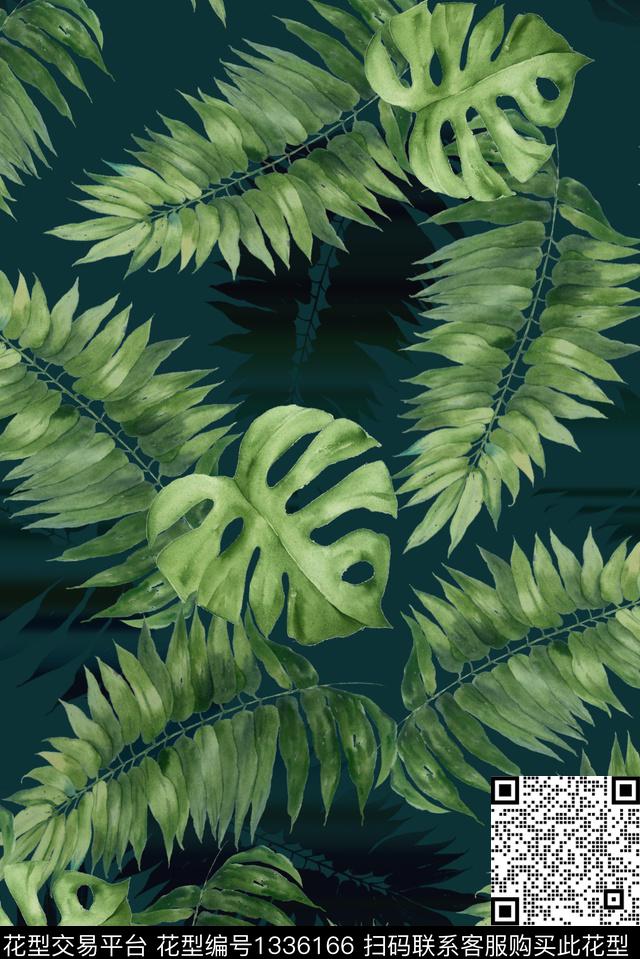 大牌风绿植树叶热带华亿平台数码印花华亿平台下载（图片编号: 1336166） - 瓦栏（Walan）
