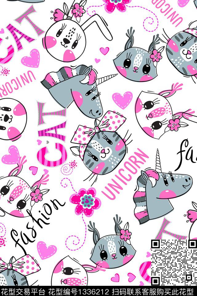 字母猫兔子传统印花华亿平台下载（图片编号: 1336212） - 瓦栏（Walan）