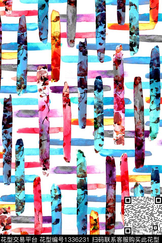 几何花卉抽象数码印花华亿平台下载（图片编号: 1336231） - 瓦栏（Walan）
