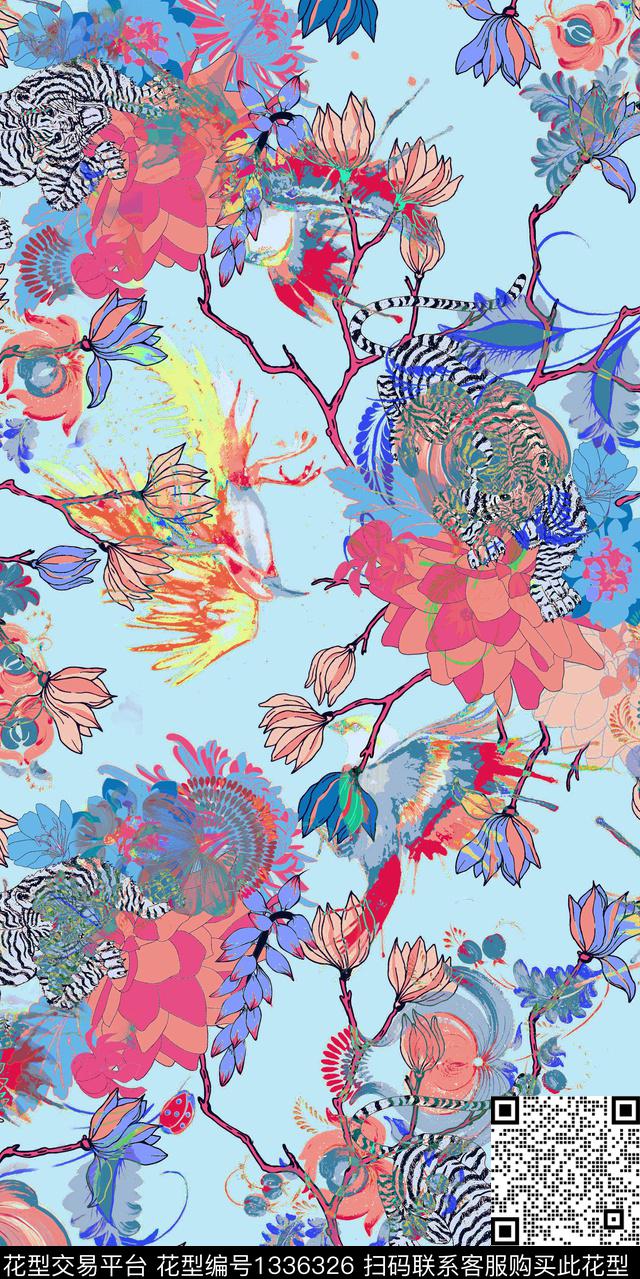 数码华亿平台花卉大牌风数码印花华亿平台下载（图片编号: 1336326） - 瓦栏（Walan）