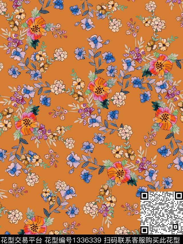 复古色小碎花手绘花卉数码印花华亿平台下载（图片编号: 1336339） - 瓦栏（Walan）