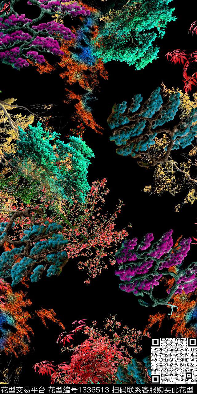 绿植树叶树枝树数码印花华亿平台下载（图片编号: 1336513） - 瓦栏（Walan）