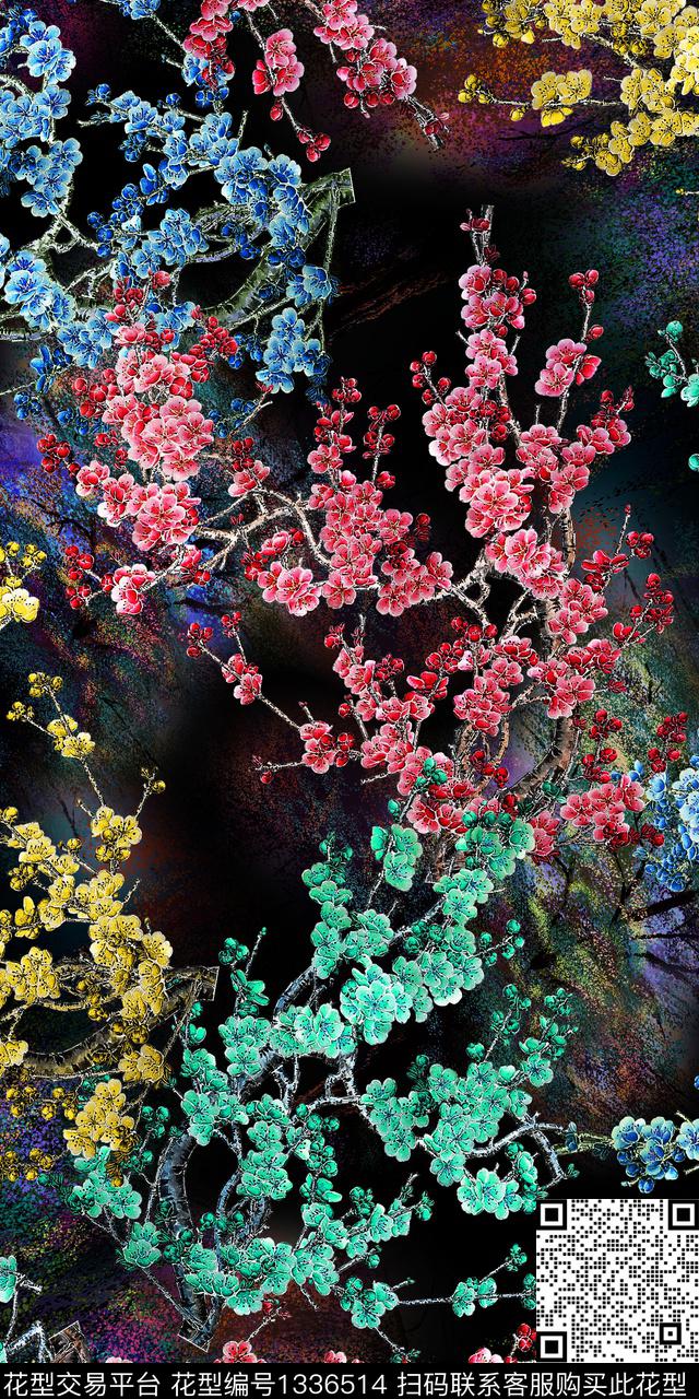 绿植树叶树枝小碎花数码印花华亿平台下载（图片编号: 1336514） - 瓦栏（Walan）