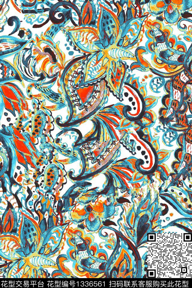 民族花卉抽象花卉复古数码印花华亿平台下载（图片编号: 1336561） - 瓦栏（Walan）