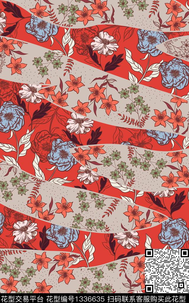 抽象花卉花卉几何传统印花华亿平台下载（图片编号: 1336635） - 瓦栏（Walan）