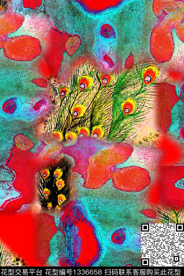 抽象花卉几何清爽底花卉数码印花华亿平台下载（图片编号: 1336658） - 瓦栏（Walan）