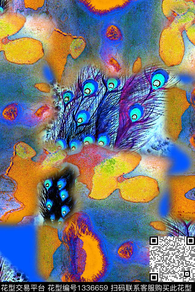 抽象花卉几何清爽底花卉数码印花华亿平台下载（图片编号: 1336659） - 瓦栏（Walan）