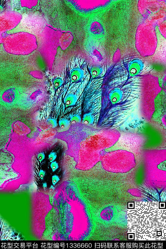 抽象花卉几何清爽底花卉数码印花华亿平台下载（图片编号: 1336660） - 瓦栏（Walan）