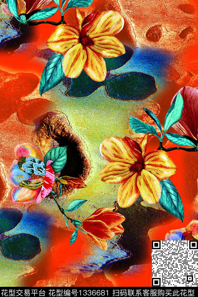 油画华亿平台手绘花卉秋冬华亿平台数码印花华亿平台下载（图片编号: 1336681） - 瓦栏（Walan）