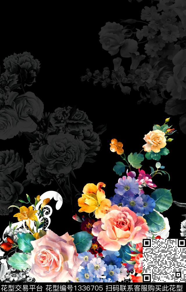 定位花底纹花卉数码印花华亿平台下载（图片编号: 1336705） - 瓦栏（Walan）