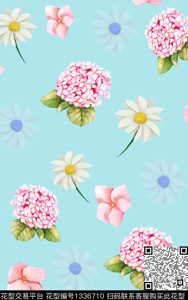 时尚花卉清爽底花卉数码印花华亿平台下载（图片编号: 1336710） - 瓦栏（Walan）