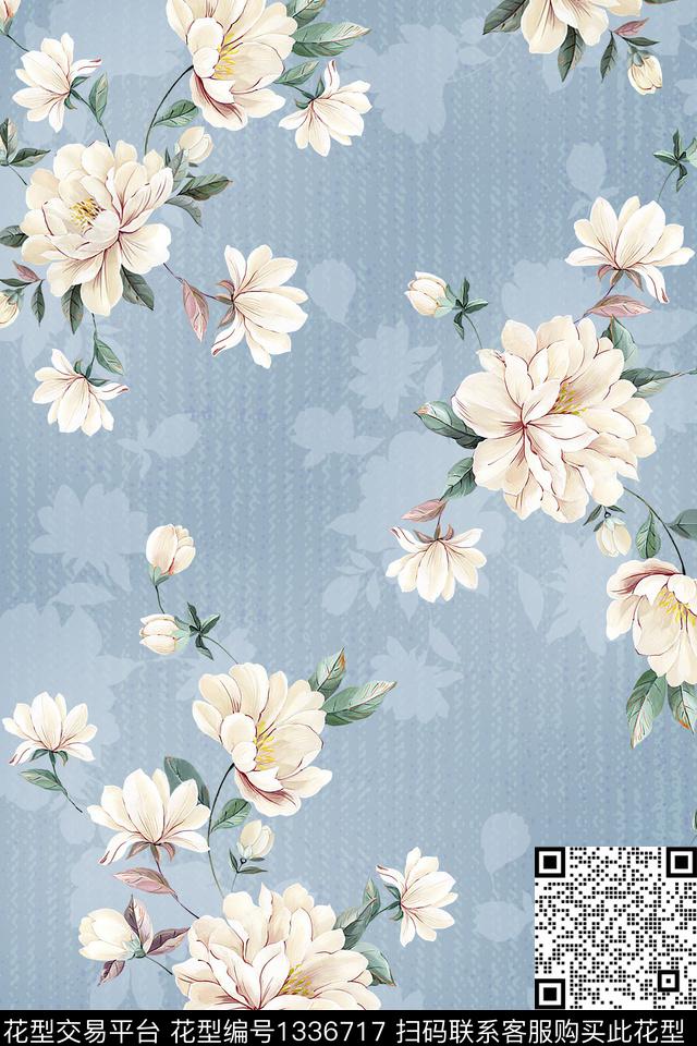 彩底花卉手绘花卉清爽数码印花华亿平台下载（图片编号: 1336717） - 瓦栏（Walan）