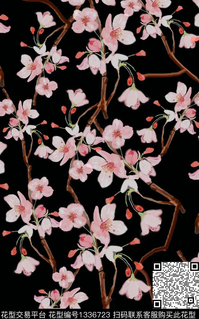 时尚花卉清爽底花卉数码印花华亿平台下载（图片编号: 1336723） - 瓦栏（Walan）