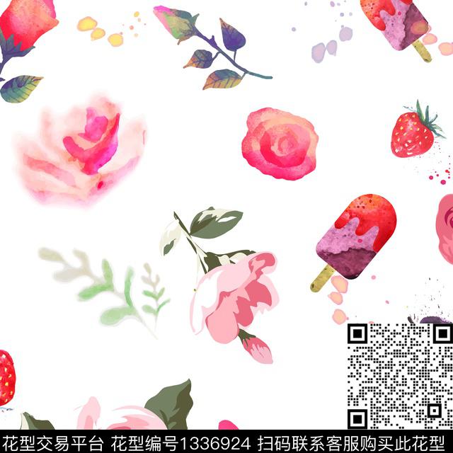 水果玫瑰花花卉数码印花华亿平台下载（图片编号: 1336924） - 瓦栏（Walan）