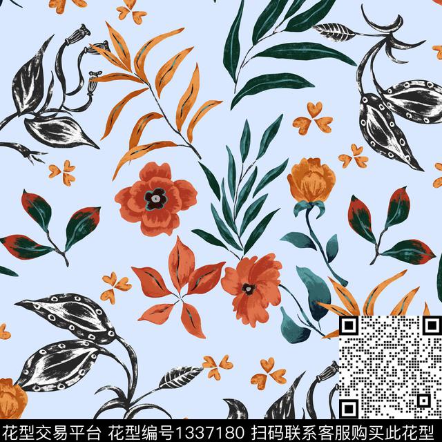 绿植树叶花卉大牌风传统印花华亿平台下载（图片编号: 1337180） - 瓦栏（Walan）
