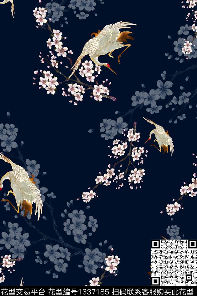 仙鹤香云纱大牌风数码印花华亿平台下载（图片编号: 1337185） - 瓦栏（Walan）