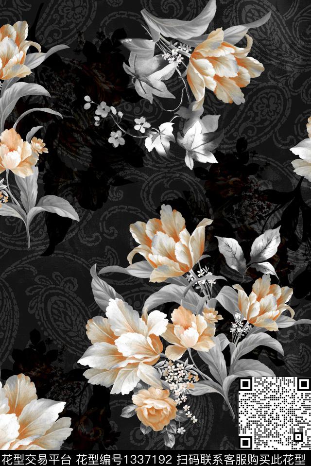 佩斯利大牌风手绘数码印花华亿平台下载（图片编号: 1337192） - 瓦栏（Walan）