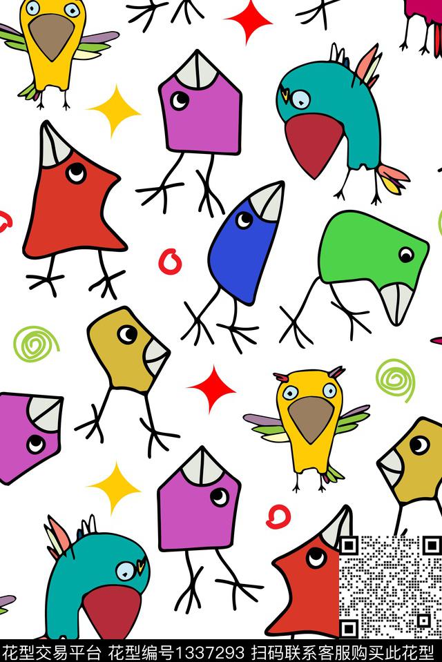 鸟卡通趣味传统印花华亿平台下载（图片编号: 1337293） - 瓦栏（Walan）
