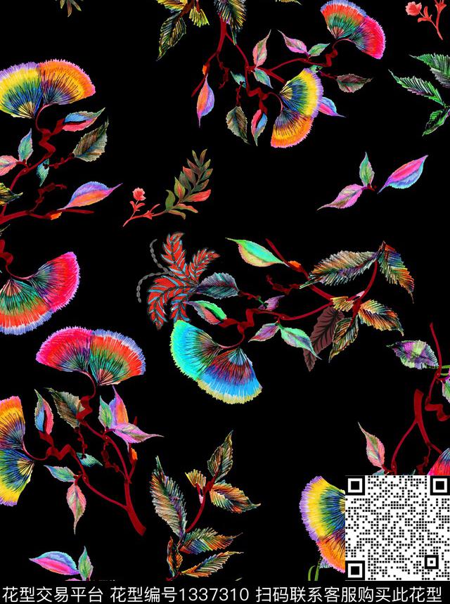 抽象花卉民族风波西米亚数码印花华亿平台下载（图片编号: 1337310） - 瓦栏（Walan）