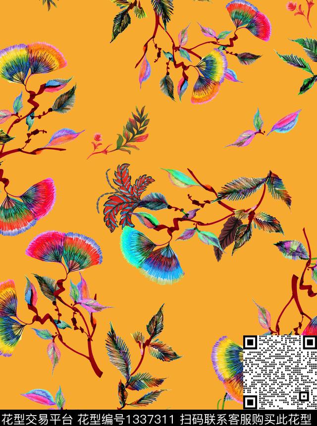 抽象花卉民族风波西米亚数码印花华亿平台下载（图片编号: 1337311） - 瓦栏（Walan）