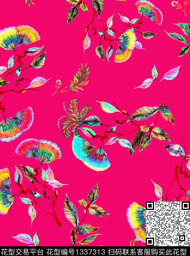 抽象花卉民族风波西米亚数码印花华亿平台下载（图片编号: 1337313） - 瓦栏（Walan）