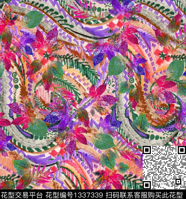 涂鸦休闲手绘数码印花华亿平台下载（图片编号: 1337339） - 瓦栏（Walan）