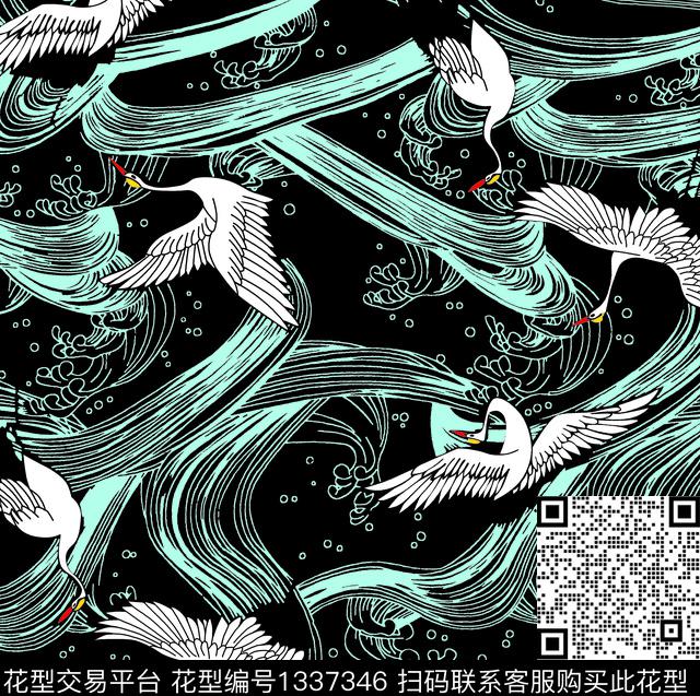 简约仙鹤男装传统印花华亿平台下载（图片编号: 1337346） - 瓦栏（Walan）