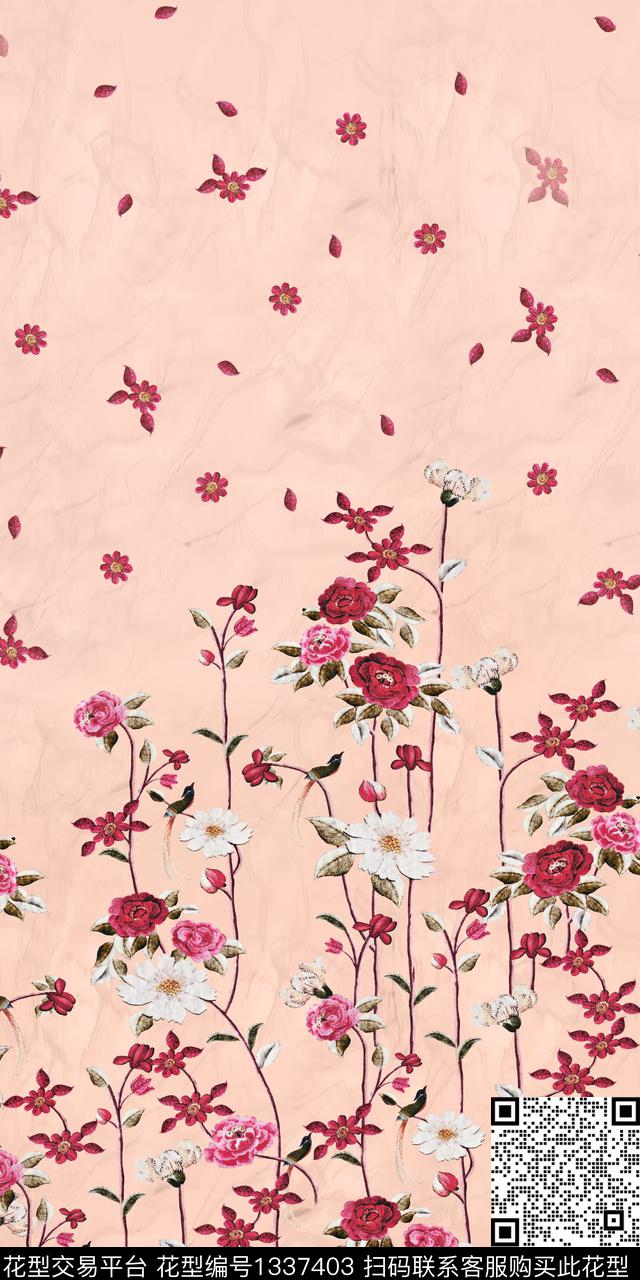 女装定位花绿植树叶中国风数码印花华亿平台下载（图片编号: 1337403） - 瓦栏（Walan）