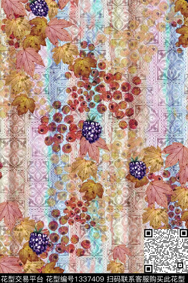 绿植树叶花卉小碎花数码印花华亿平台下载（图片编号: 1337409） - 瓦栏（Walan）