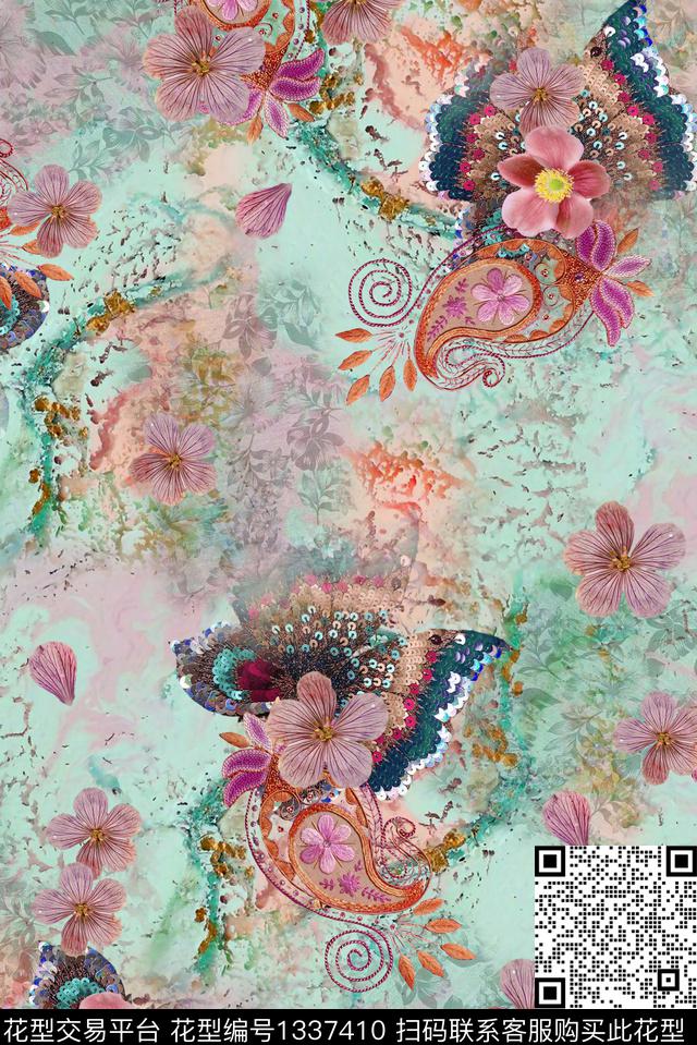 民族风花卉数码印花华亿平台下载（图片编号: 1337410） - 瓦栏（Walan）