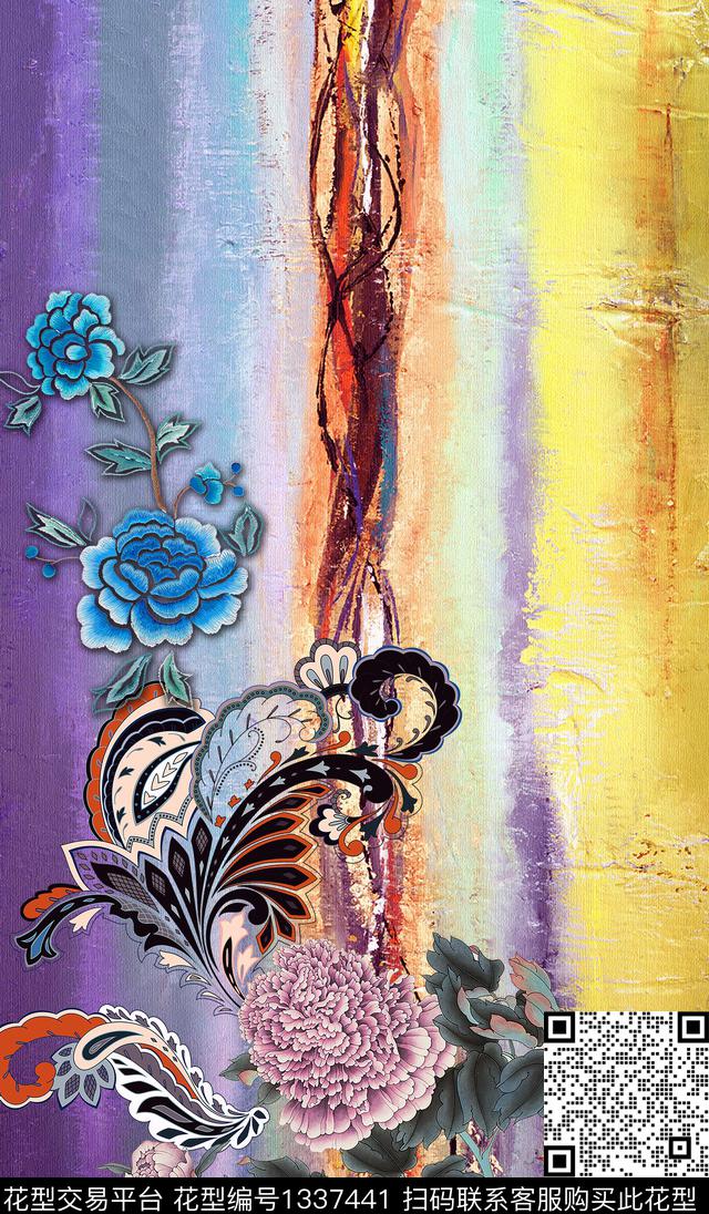 定位花几何民族风数码印花华亿平台下载（图片编号: 1337441） - 瓦栏（Walan）